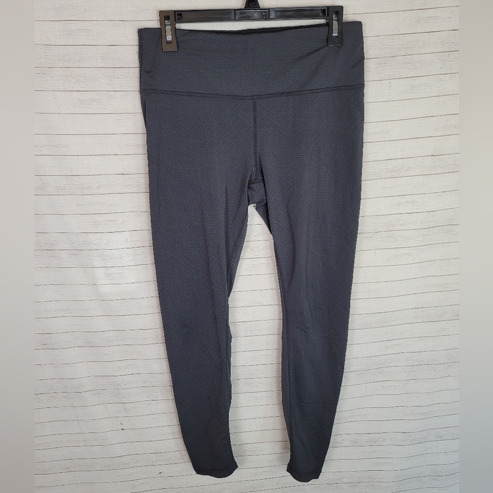 PRANA GRAY TEXTURED CINCH LEGGINGS, SZ LARGE